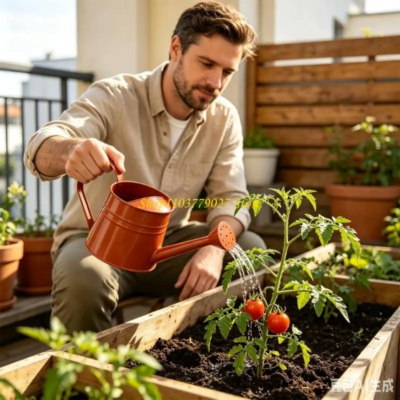 C4DF Indoor Watering Can With Long Angled Neck, Metal Watering Pot With Sprinkle Rose for Herb Pots and Small Garden Container