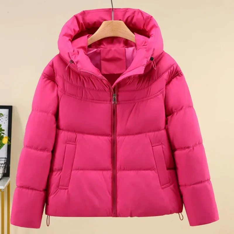 2026 Fashion Winter Short Parkas Women's Down Cotton-padded Jacket Thicken Warm Coat Hooded Top Student Loose Bread Outerwear