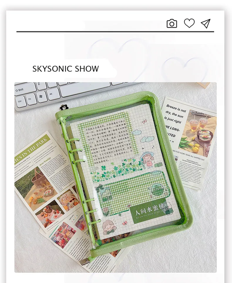 SKYSONIC Neue Ankunft A5 Zipper Binder Sammeln Buch Glitter Cover Organizer Journal Notebook Kugel Transparent PVC Fotoalbum – Detail 37