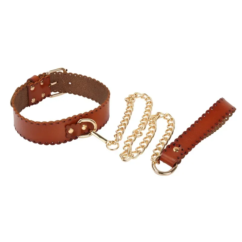 Collier de cou en cuir véritable pour couples, jouets sexuels pour adultes, 7.0 accessoires, BDSM Bondage, collier de chien, contraintes fétichistes