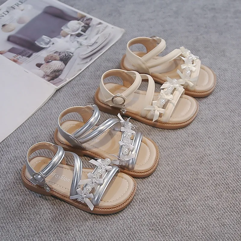 Girls Princess Casual Shoes Open Toes Kids Sandals Soft Bottom Non-slip 2026 Summer New Children Beach Shoes Sweet Trendy