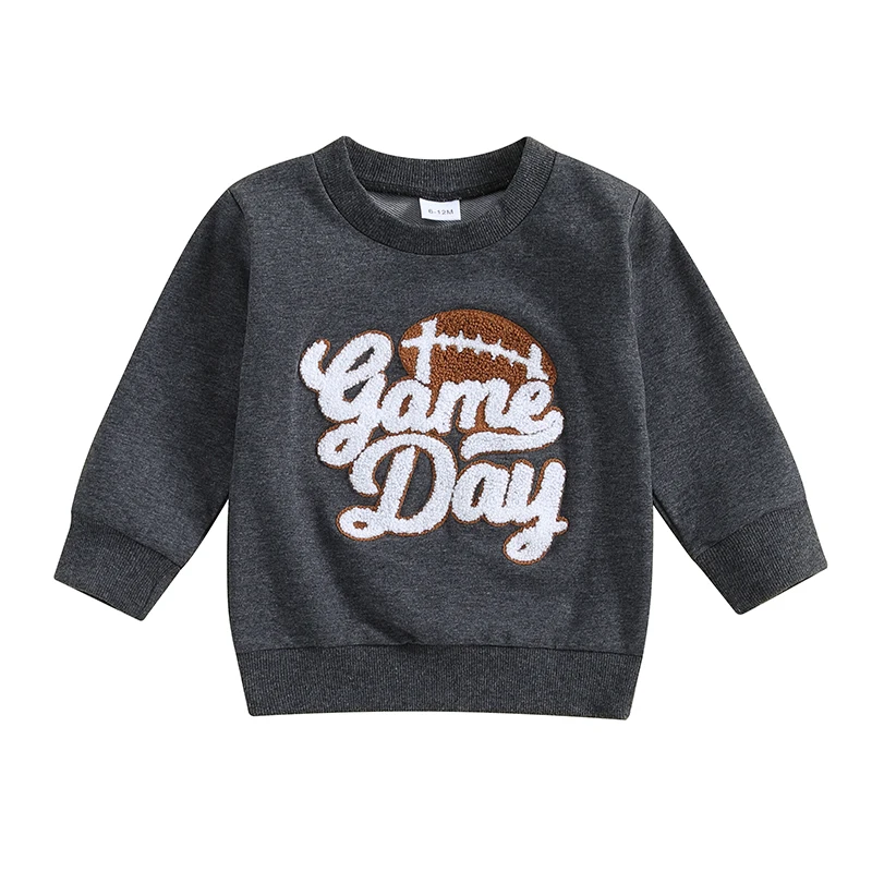 Toddler Fall Sweatshirt Football Letter Embroidered Long Sleeve Round Neck Casual Pullover Tops