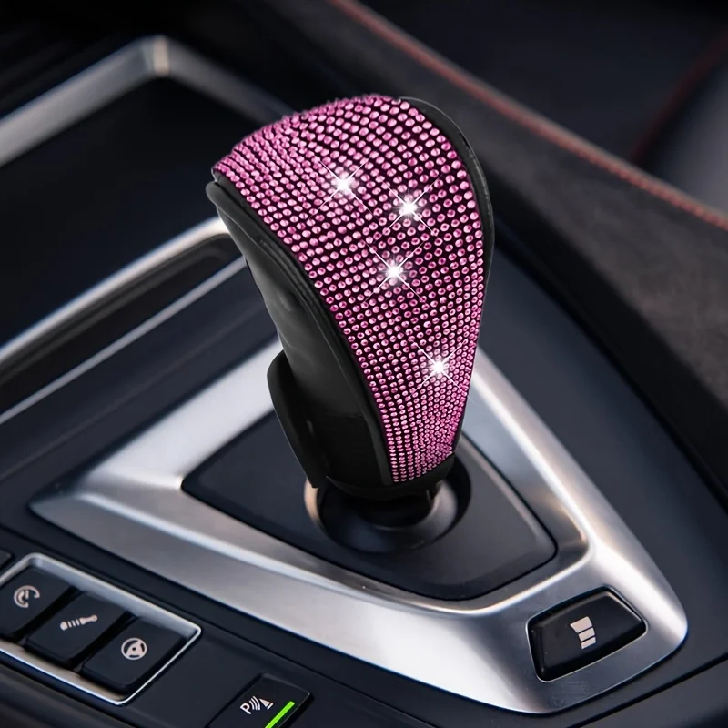 Glitzernde Strass-Schaltknaufabdeckung, Weicher PU-Leder Kristall-Schalthebel-Schutz, Universelle Auto-Innendekoration Handbremsenschutz – Detail 12