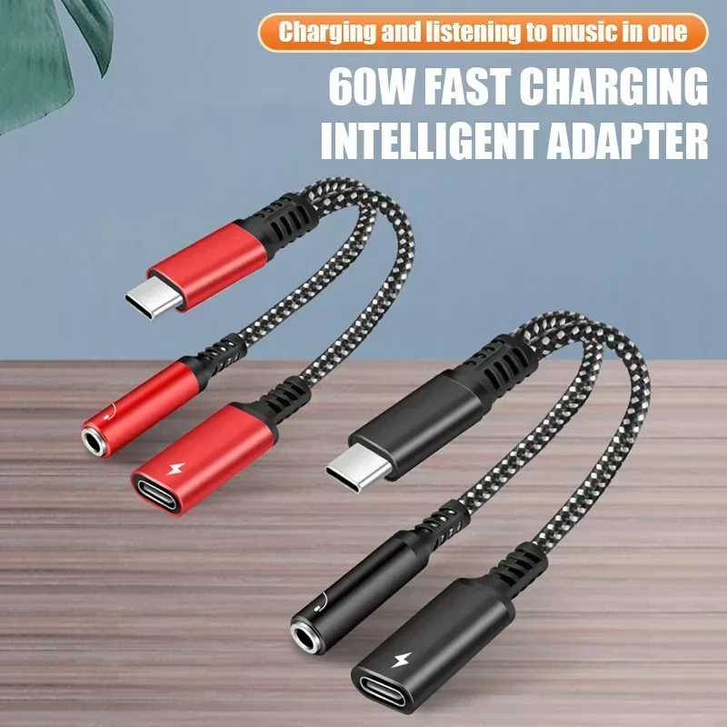 

2in1 USB C To 3.5mm Headphone Jack Adapter Type C PD 60W Charge Audio Aux Adaptor for Ipad Pro Samsung S20 Ultra Xiaomi Huawei