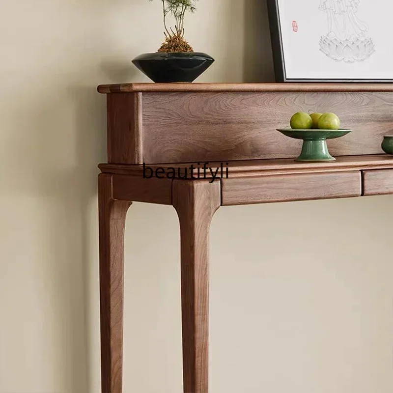 TTT New Chinese black walnut offering table, simple solid wood narrow table, strip case entrance Zen offering table