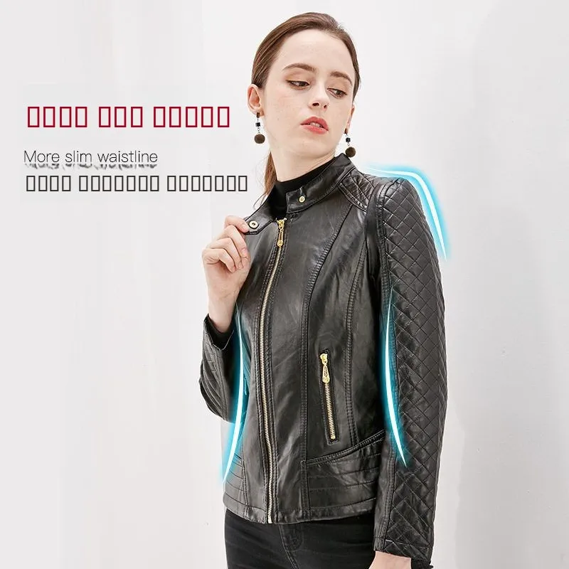 Jaet de couro casual feminino primavera novo sle personali ort tamanho grande senhora cross-border faionable casaco de couro do plutônio