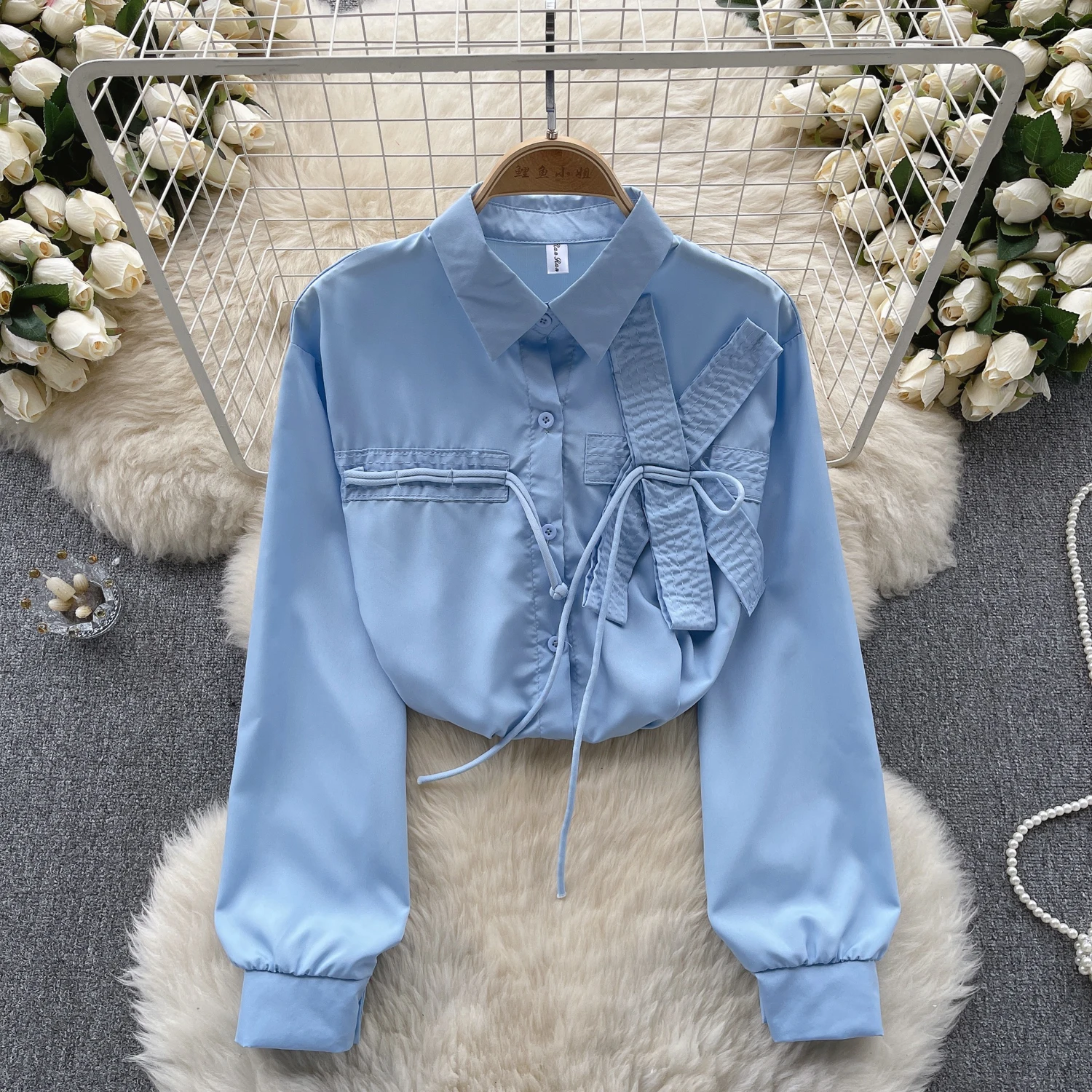 

Vintage Elegant Bow Long Sleeve Blouse Fashion Lapel Shirt Casual Chic Top Fairy Summer Women Shirt