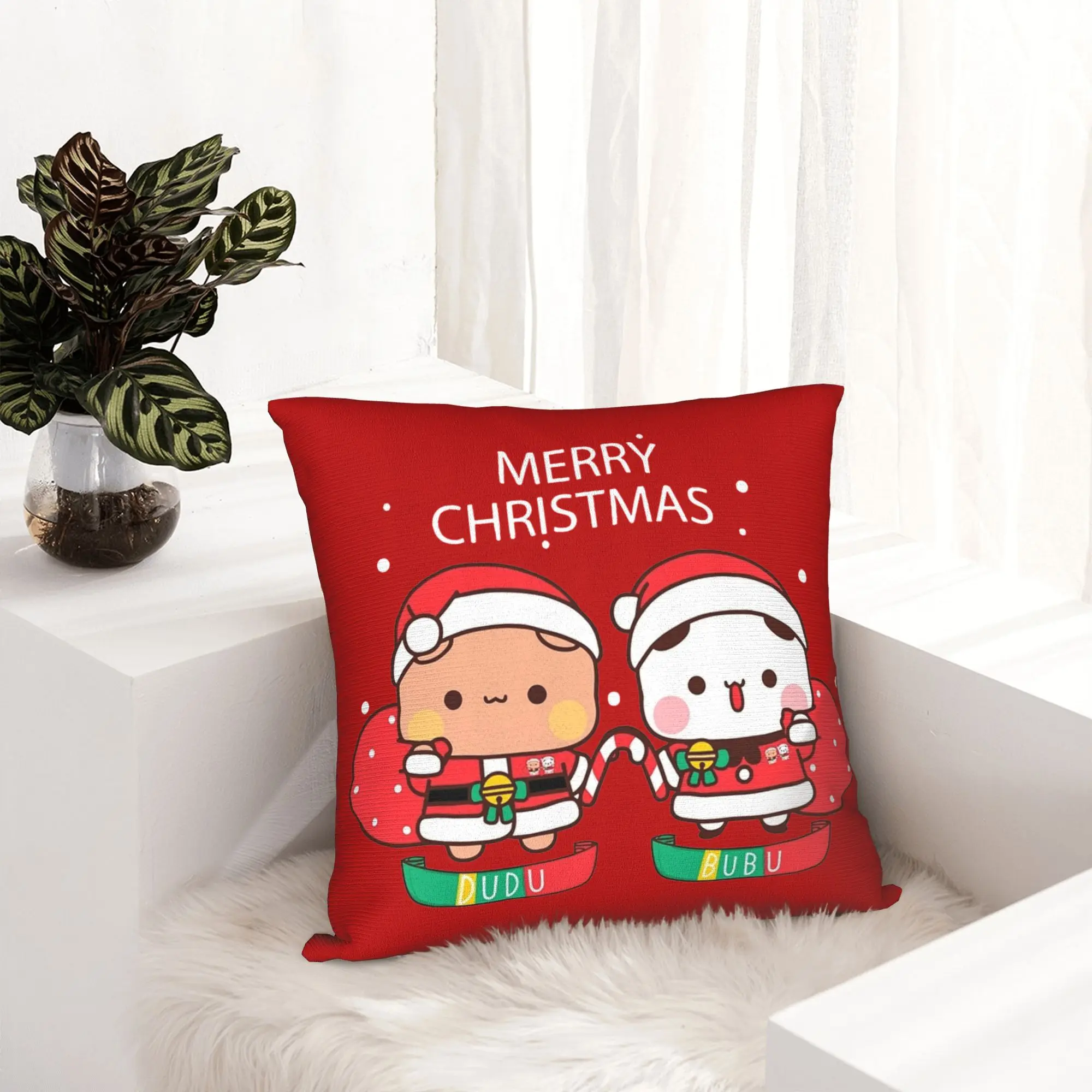 Bubu Dudu Xmas Merry Christmas Pillowcase Printing Polyester Cushion Cover Decorations  Pillow Case Cover Bed Square 40X40cm