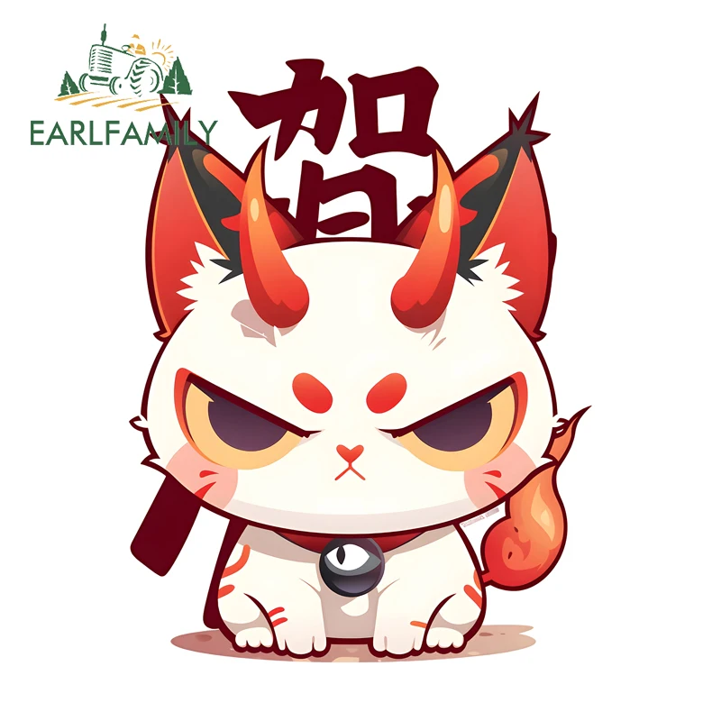 

EARLFAMILY Oni Kitten Japanese Art Car Stickers Kawaii Cartoon Graffit Windshield Bumper Decals Vinyl Auto Car Accessories