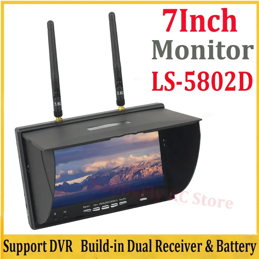 5.8G FPV DVR LS5802D 7 Inch Monitor LCD Screen 5802D Build-in Dual Receiver and Battery 800*480 For RC FPV Drone Quadcopter