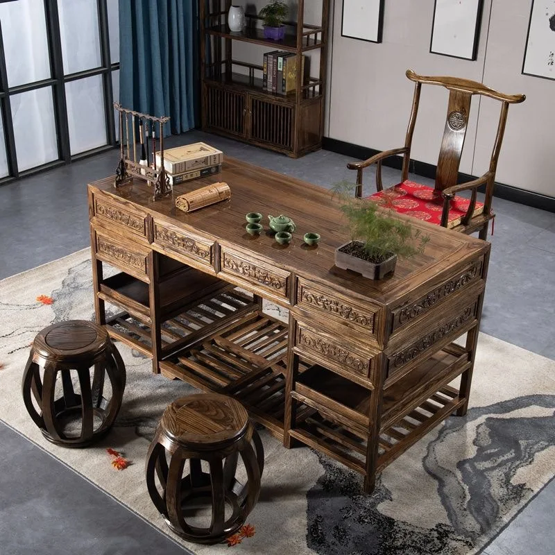 Chinese calligraphy table, solid wood boss office desk and chair combination, simple writing desk