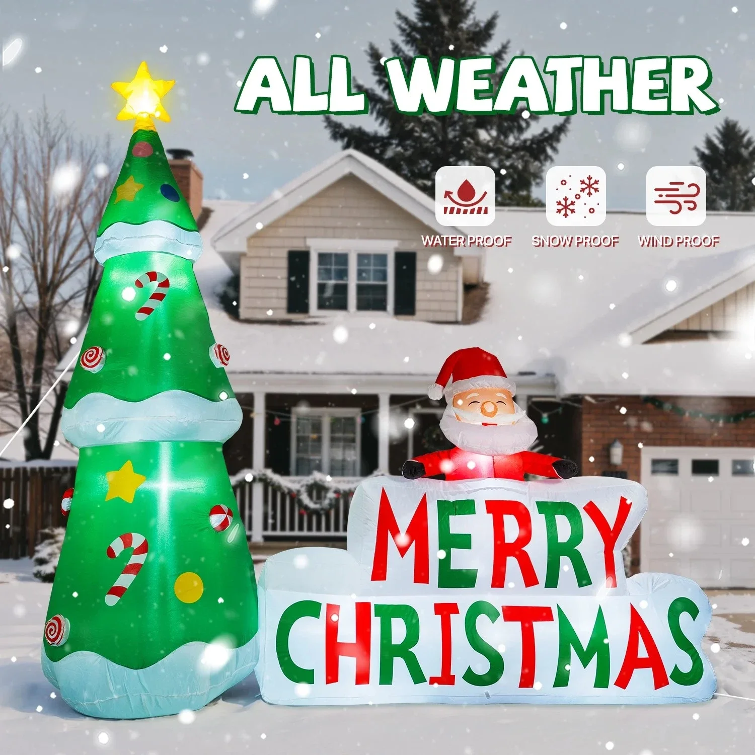 7FT Merry Christmas Inflatable Model Xmas Blow Up Outdoor Decoration With LED Lights Holiday Party New Year Yard Ornament Toys