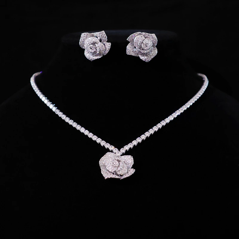 

Zircon Necklace Earrings Set Female Bride Wedding Gown Accessories