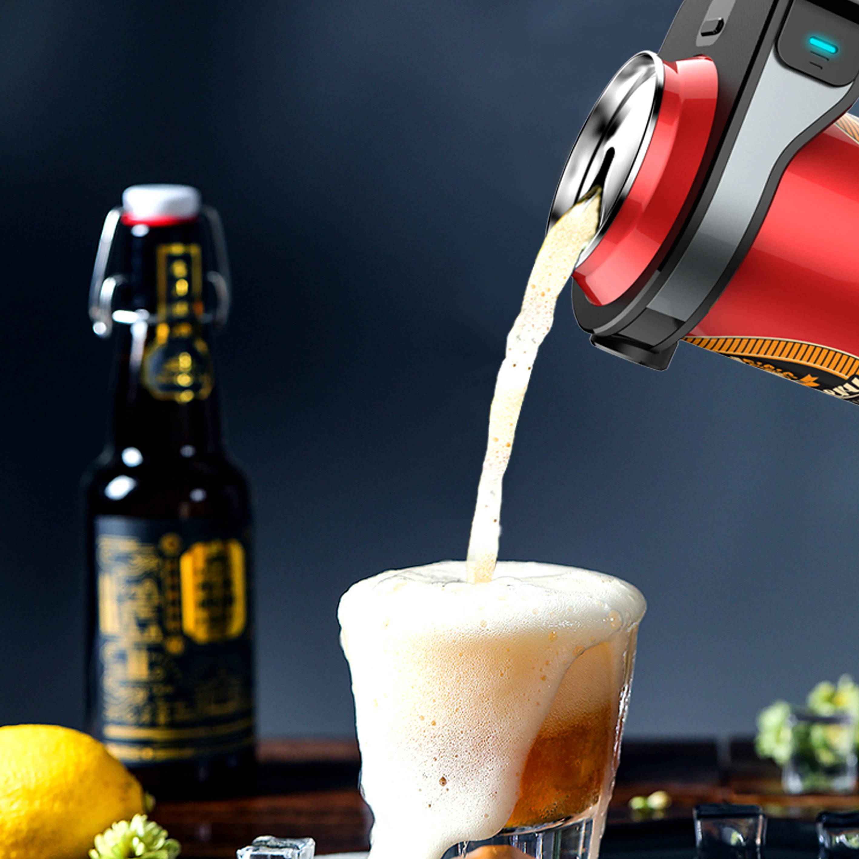 صانع رغوة البيرة بالموجات فوق الصوتية - تصميم حلقة محمولة بإضاءة LED تشغيل بلمسة واحدة للفقاعات الكريمية، هدية مثالية لمحبي البيرة #5