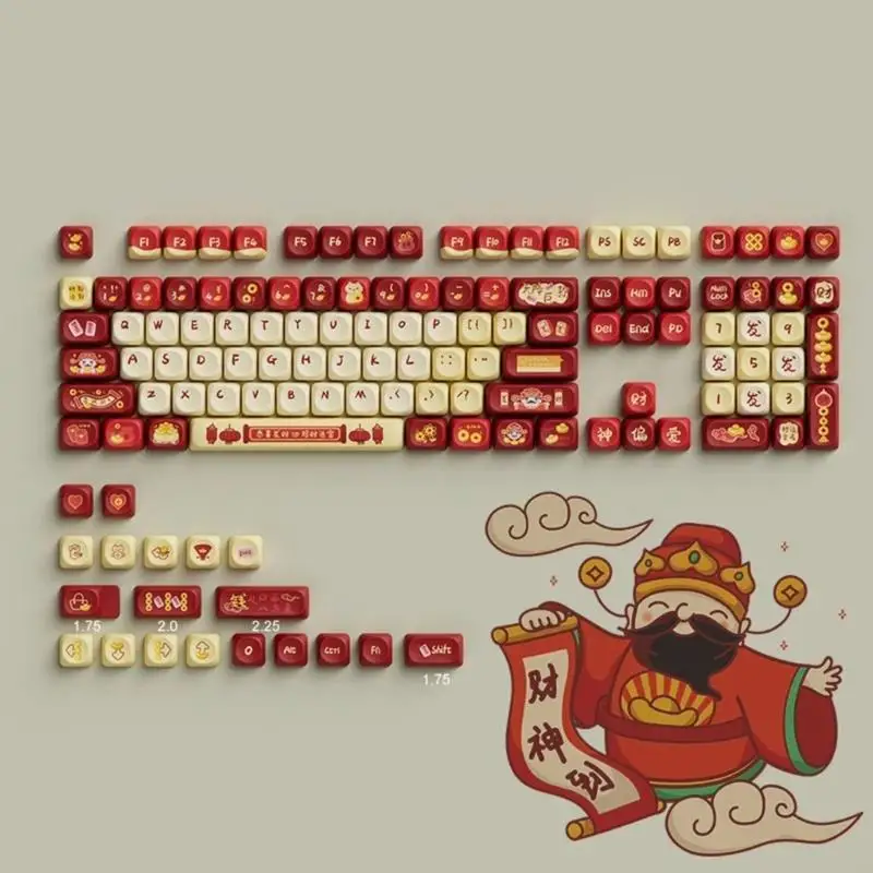 Chinese New Year Theme Keycap Set OQO Height for Mechanical Keyboards Keycaps Heat Sublimated Print Fade Resistant HX5E