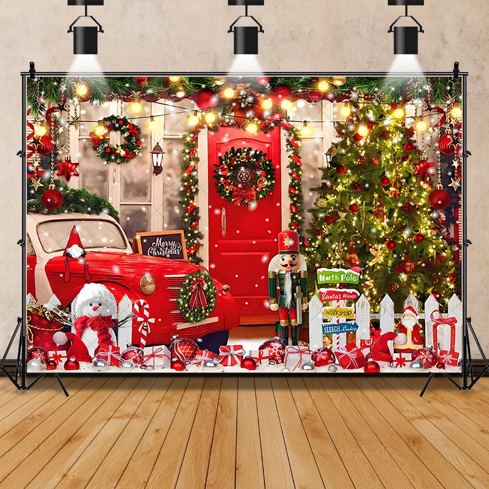 Christmas Photography Background Custom Window Curtain Fireplace Snow Xmas Tree Kids Adult Family Party Decor Photo Backdrops