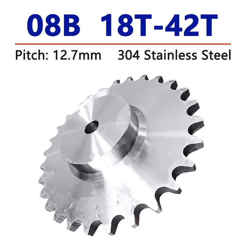 

1pc 08B Sprocket Wheel 18/19/20/21/22/23/24/25/26/27/28/29/30/32/36/42 Teeth Chain Gear Industrial 304 Stainless for 08B Chain