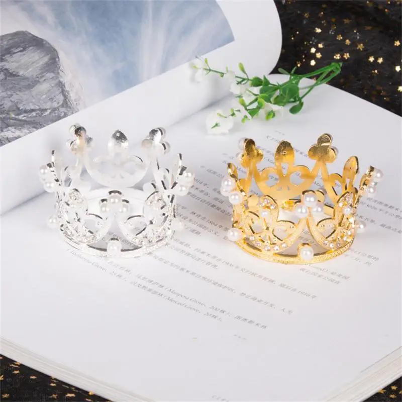 1~10PCS Mini Crown Cake Decoration Princess Topper Pearl Tiara Children Hair Ornaments for Wedding Birthday Party Cake