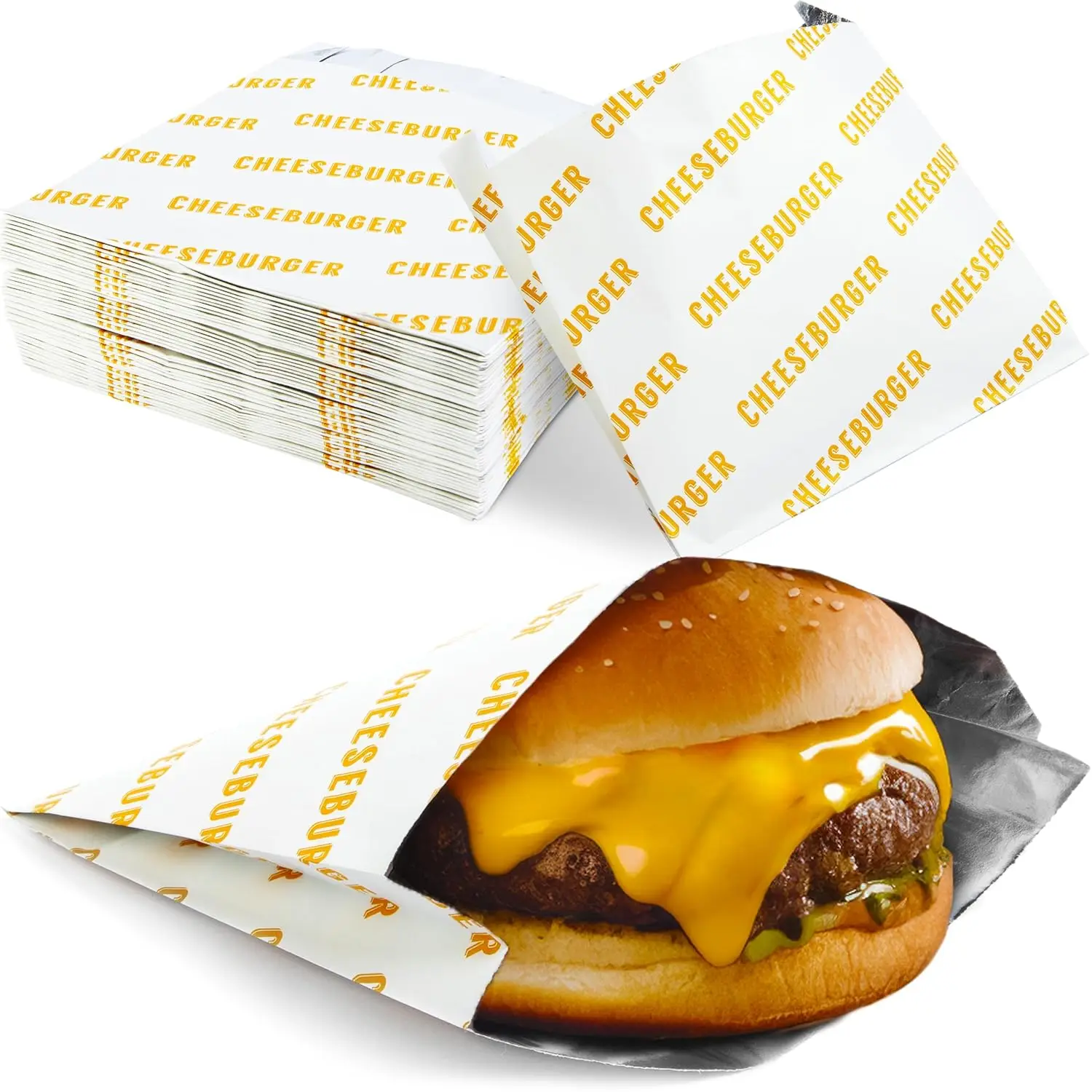

Grease-Proof Burger Wrappers 100 Pack, Heat Resistant Foil Paper for BBQ, Retro Design Sandwich Bags Keep Food Warm