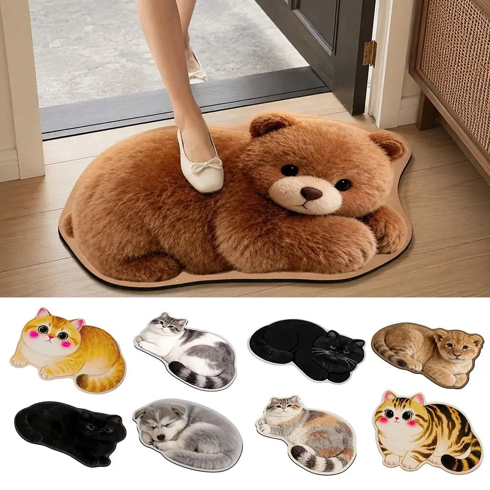 Cute Imitation Cashmere Animal Area Rug Anti-fouling Easy to Clean Entryway Door Mat Non-Slip Bedside Carpet for Living Room
