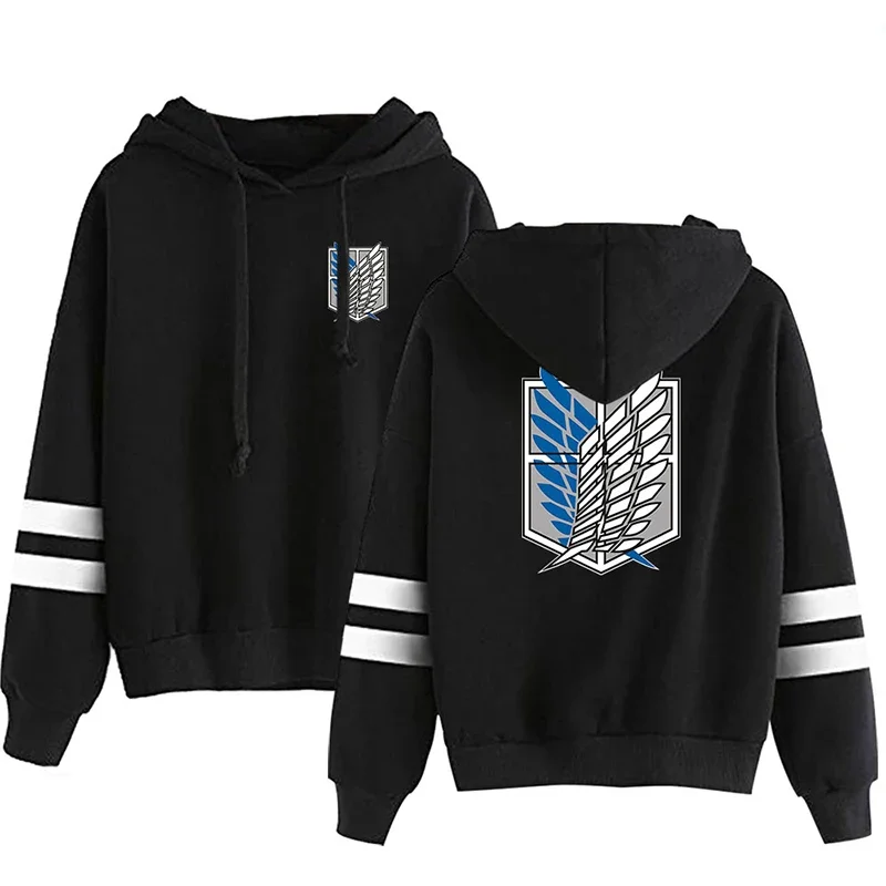 1pc Green / Black Eren Mikasa Wings of Liberty Hoodie Long Sleeve Striped Hooded Sweatshirt Pullover Anime Cosplay Costume