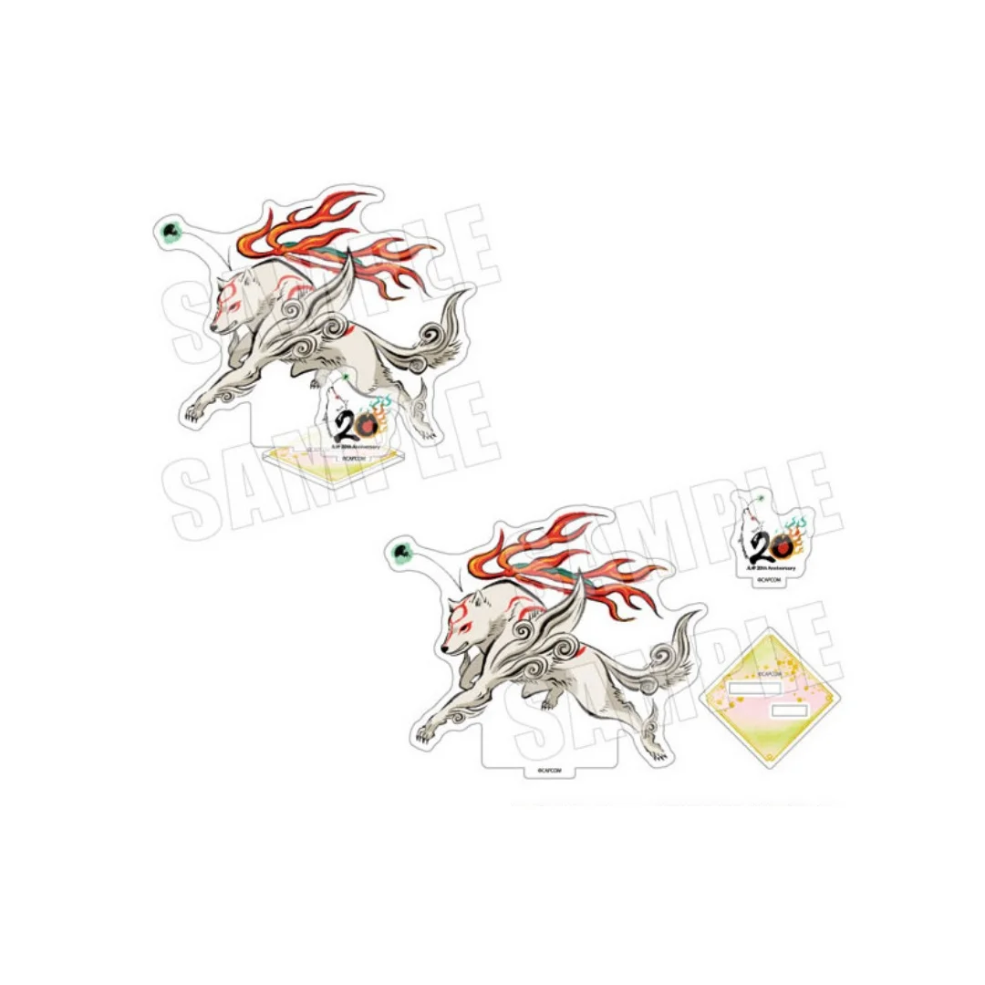 Okami Amaterasu Chibiterasu Waka 20th Anniversary Acrylic Stand Keychain Desk Decor Display Kit Set Pack Gift Cute Anime Fans