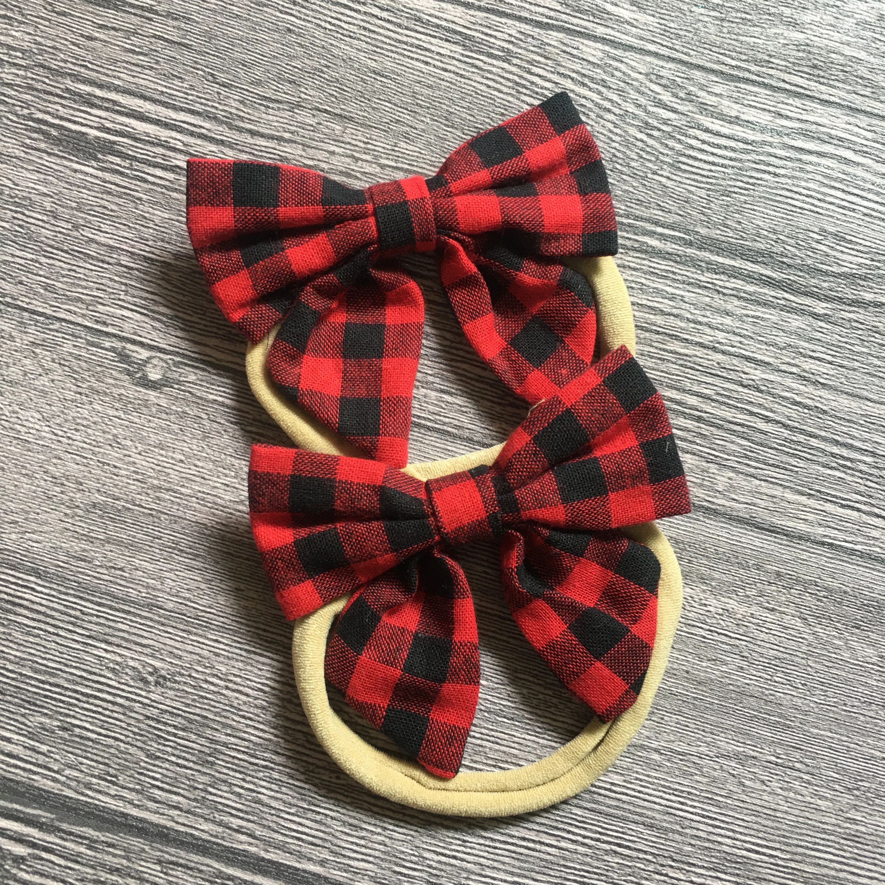 2Pcs/Set 3.3'' Cotton Plaid Baby Kids Bows With Hairbands For School Girls Handmade Bowknot Headbands Newborn Hair Accessories