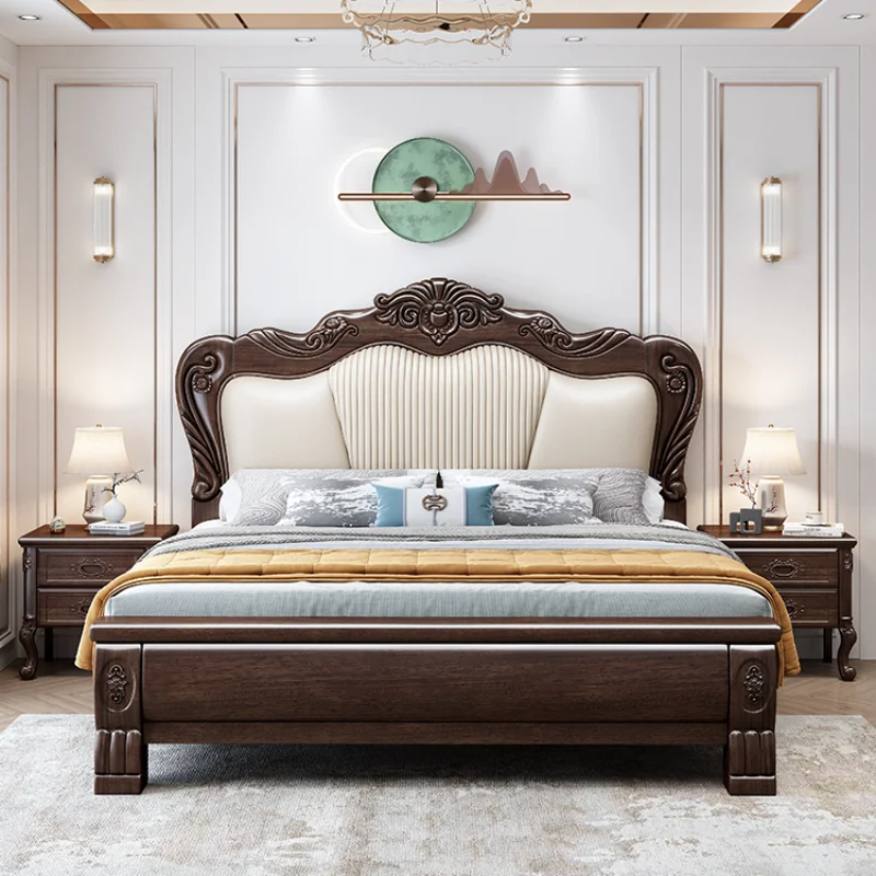 

High End Couple Bed Frame Aesthetic Luxury Double Bed Frame Queen Size Modern Wood Marco De Cama Queen Moderno Hotel Furniture