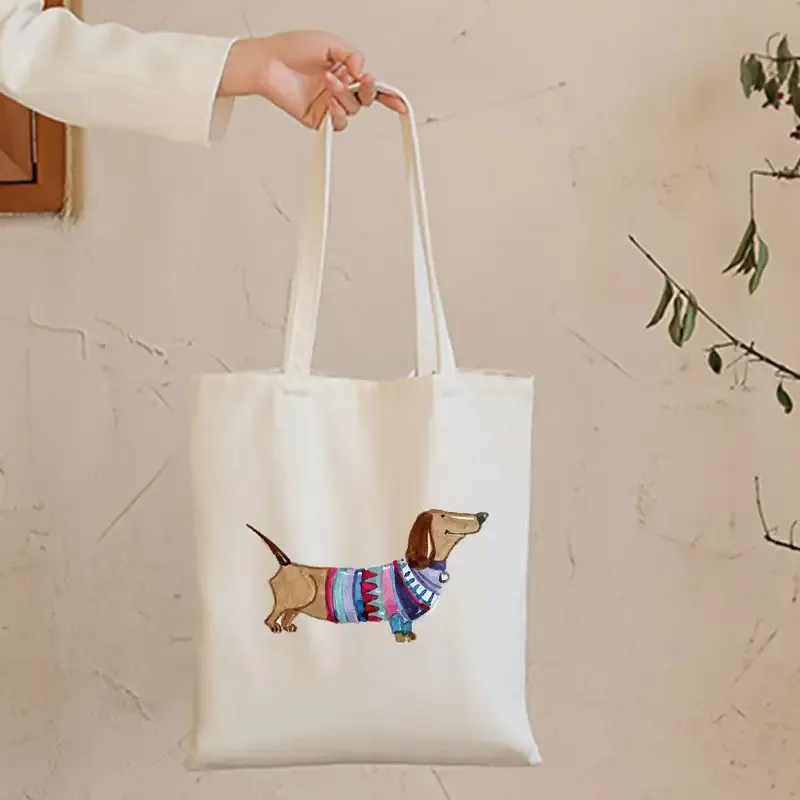 Cute Dachshund Funny Handbags Shoulder Bags Casual Shopping Girls Handbag Women Elegant Canvas Tote  Bag