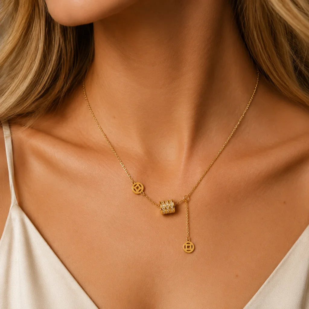 Złoty naszyjnik w kształcie li – Coin Necklace Delicate recenzja i cena