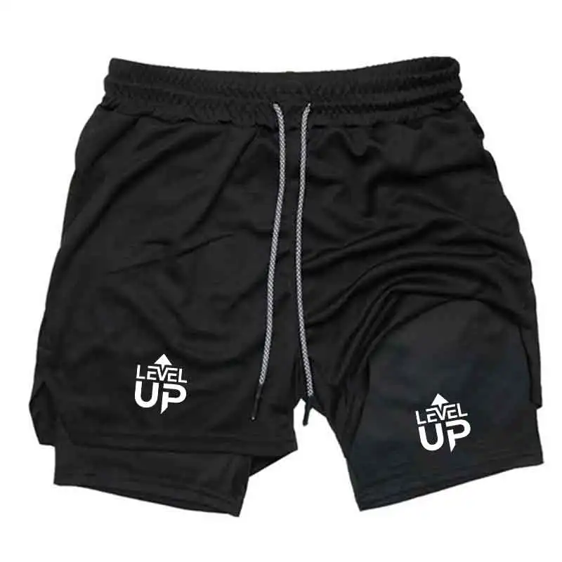 

Летняя мужская одежда для фитнеса и тренировок: спортивный костюм 2-в-1 для быстрой сушки, для занятий спортом и бега