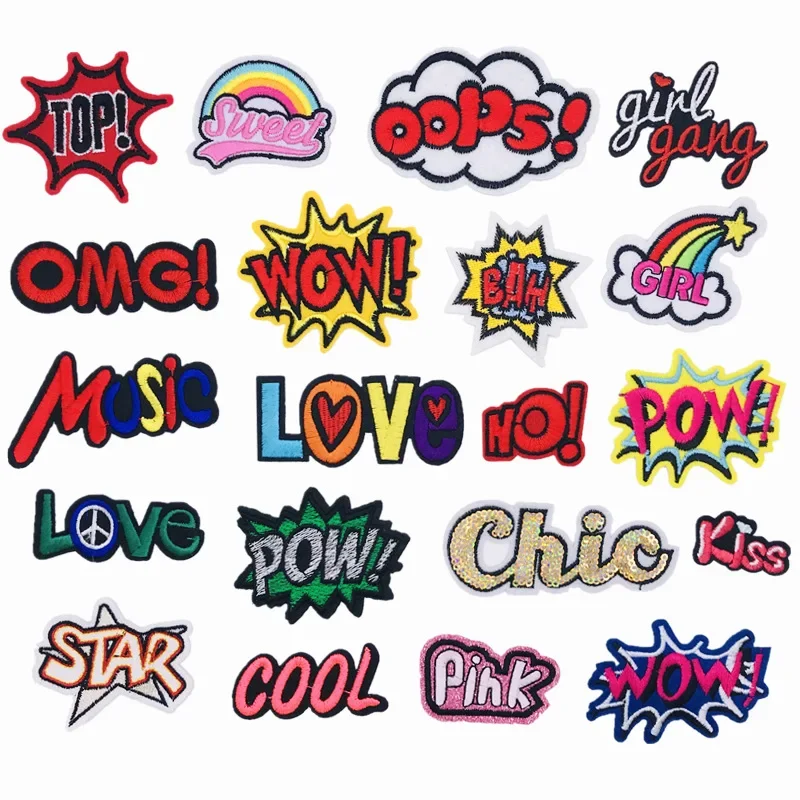 50pcs/Lot Fashion Embroidery Patch Letter Music Rainbow Star Cool Clothing Decoration Accessory Strange Thing Craft Diy Applique