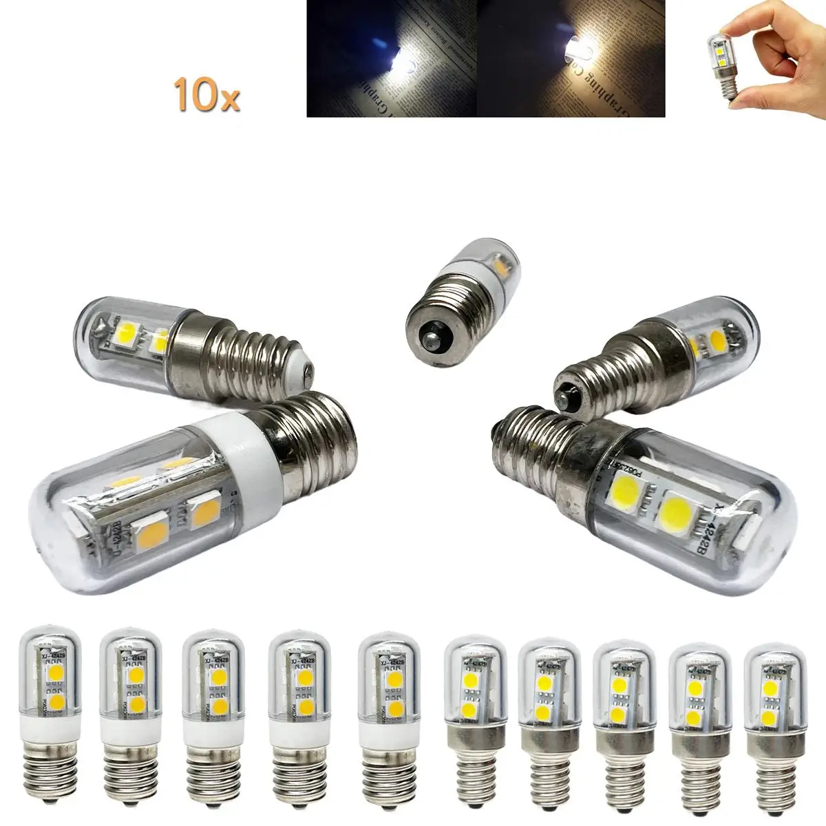 

GEFENSI10X E14 E12 E17 Led Light Bulb 1w Smd5050 Chip Freezer Bulbs Warm White Refrigerator For Freezer 220v Kitchen Hood 360° L