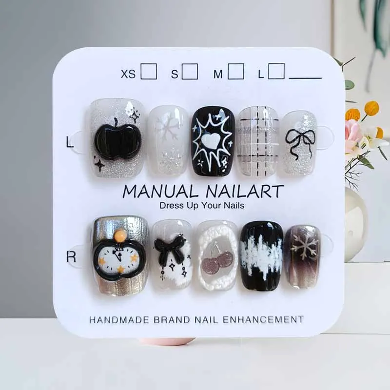 10 قطعة فضي أسود متدرج أرجواني ثلاثية الأبعاد قلب وأسود ماجيك أبل الراقية الشعور عين القط اضغط على الأظافر مسمار التصحيح الأظافر وهمية #4