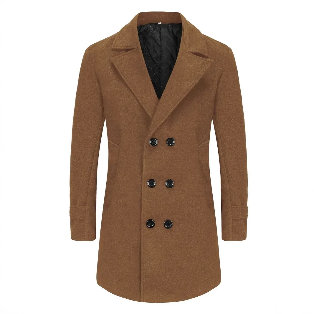Man Overcoat Winter Thicken Windproof Long Sleeve Male Outerwear Double-breasted Mid Length Slim Business Casual Men Jacket