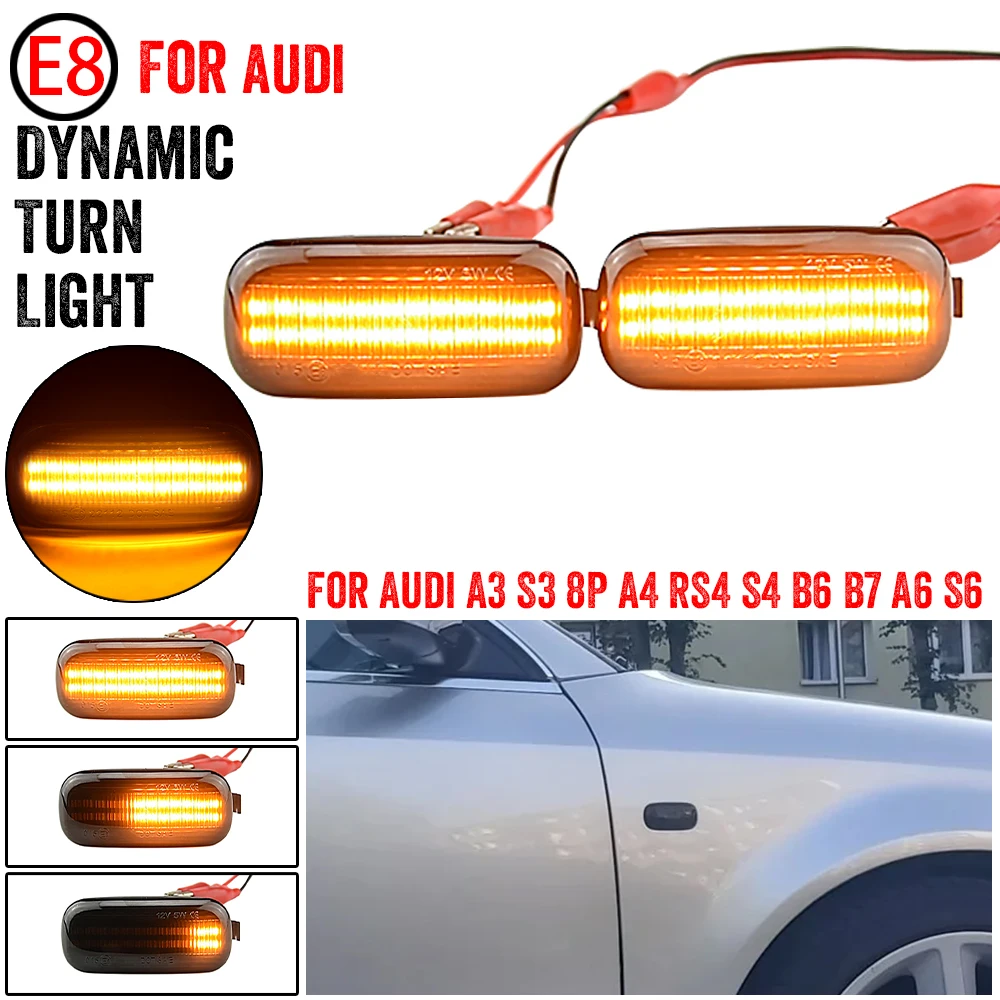 2PCS Turn Signal Side Marker Light For Audi A3 S3 8P A4 B6 B8 B7 S4 RS4 A6 S6 C5 2005 Sequential Led Dynamic Flashing Blinker