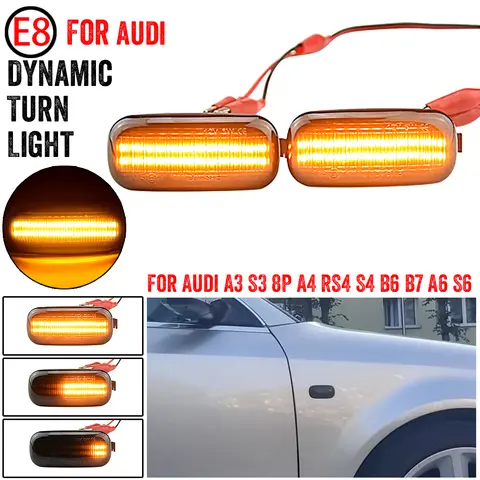 2PCS Turn Signal Side Marker Light For Audi A3 S3 8P A4 B6 B8 B7 S4 RS4 A6 S6 C5 2005 Sequential Led Dynamic Flashing Blinker