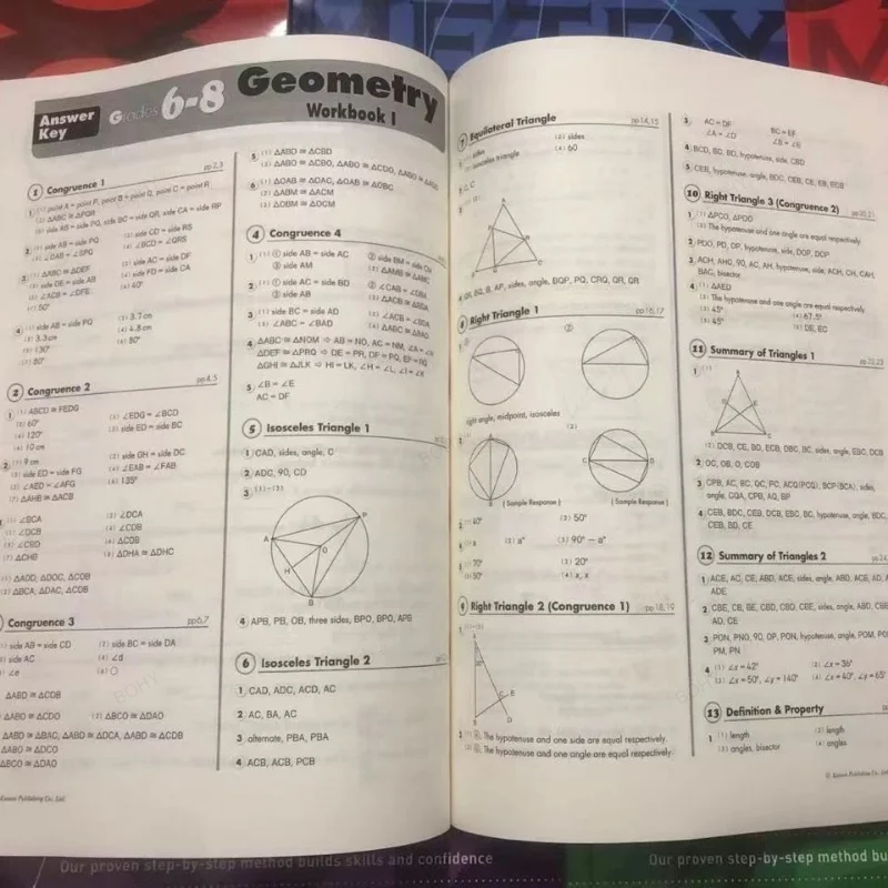 5 książek/zestaw geometria Kumon gimnazjalny gimnazjum matematyczny zeszyt ćwiczeń matematycznych klasy 6-8 dla dzieci w wieku 10-15 lat