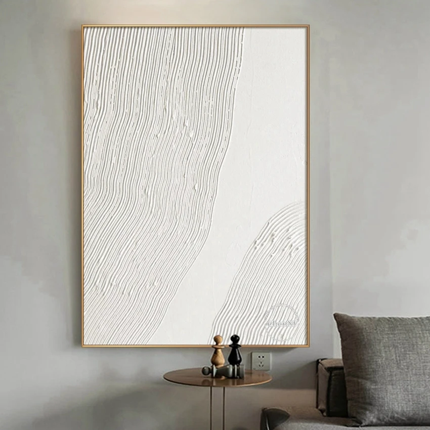 

Hot Sale Contemporary Hand-painted Abstract White Line Paintings On Canvas Large Bedroom Decoration Art Pictures Unframed