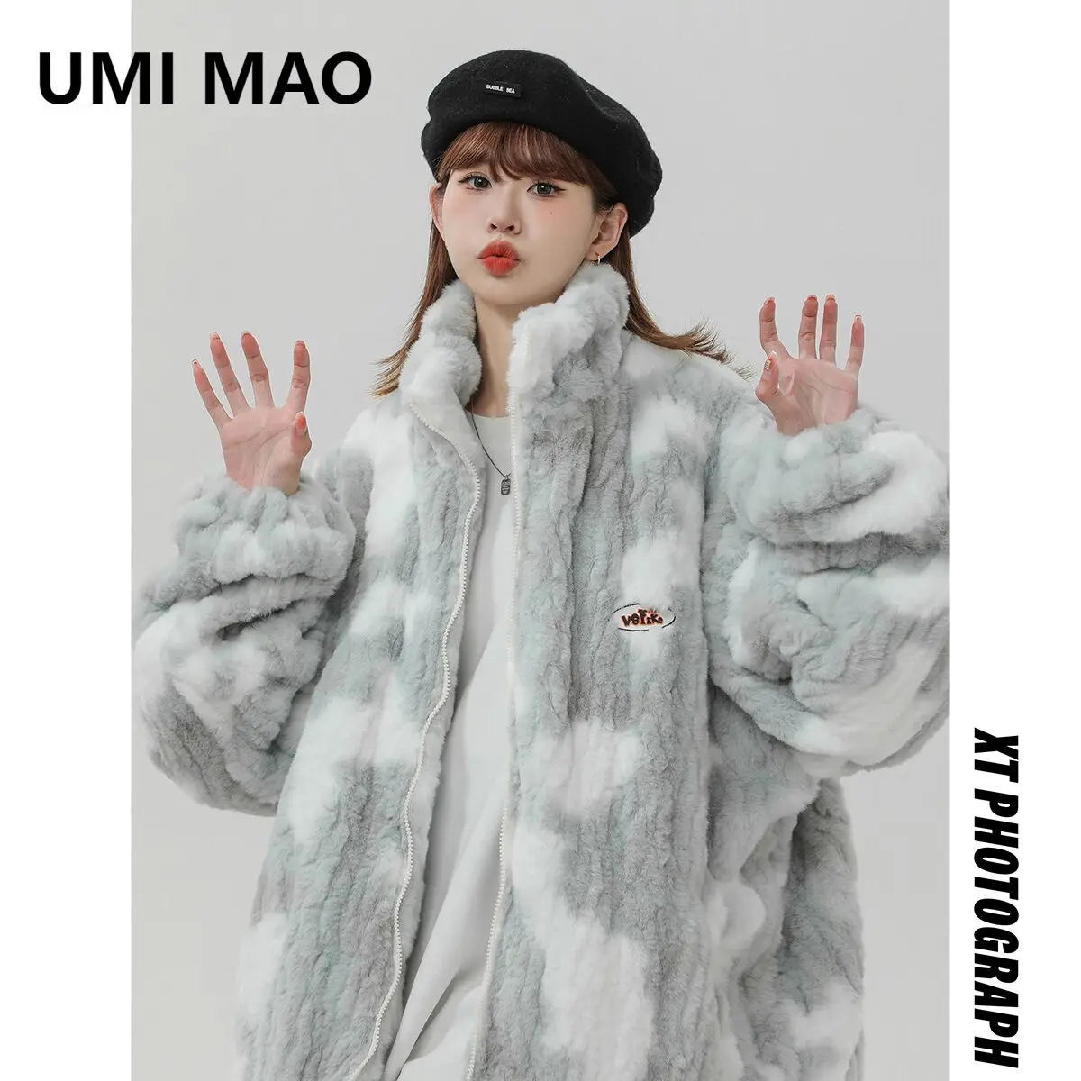 

UMI MAO Rabbit Wool Lamb Fleece Coat Femme Модное высококачественное хлопковое пальто с воротником-стойкой Плюшевое пальто для мужчин и женщин