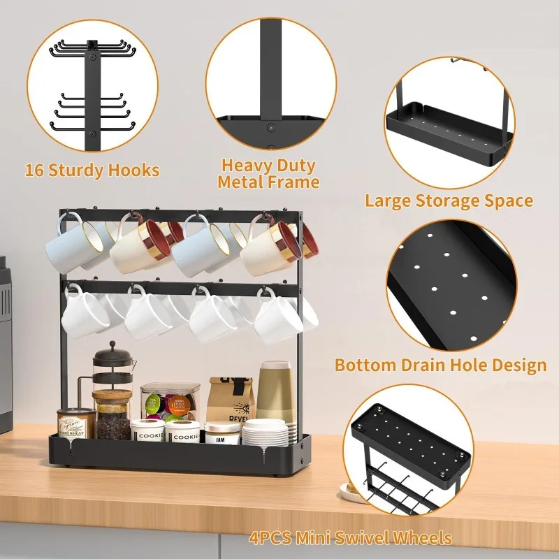 

No Drill Cup Organizer Rack - Wall Mount Coffee Mug Holder for Kitchen Counter, Space Saving Drinkware Storage Shelf1 Piece