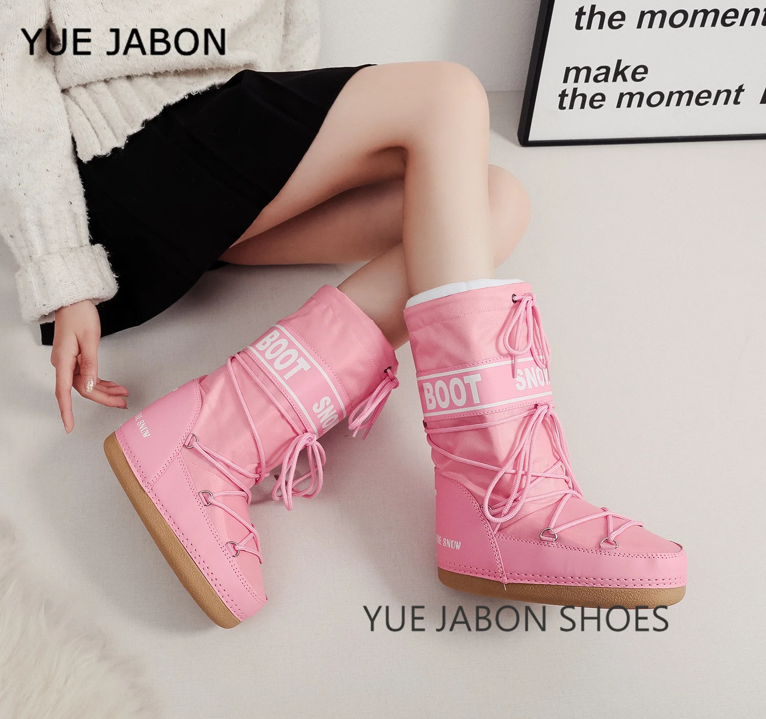 

Pink Trendy Thick Sole Shoes Large Head Snow Boots Women Winter New down Cotton shoes Waterproof Anti-slip Fashion Ski Boots