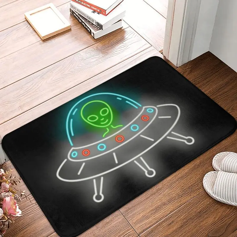 Alien Neon Front Door Floor Entrance Mat Outdoor Ufo Science Fiction Bath Kitchen Doormat Living Room Carpet Rug