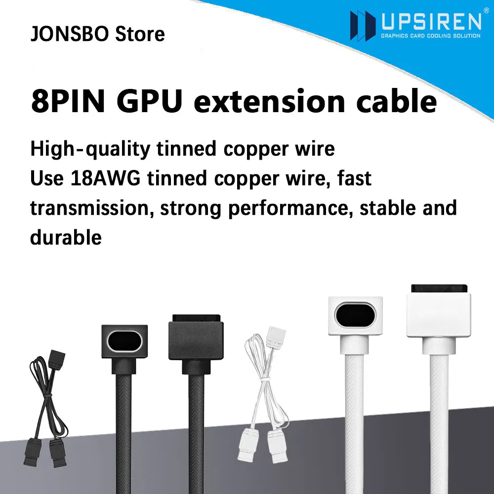 UPSIREN 8PIN GPU Extension Cable,Graphics Card Extension Cable 18AWG 90° Right-Angle Design,5V 3PIN ARGB,Male-to-Female Cable