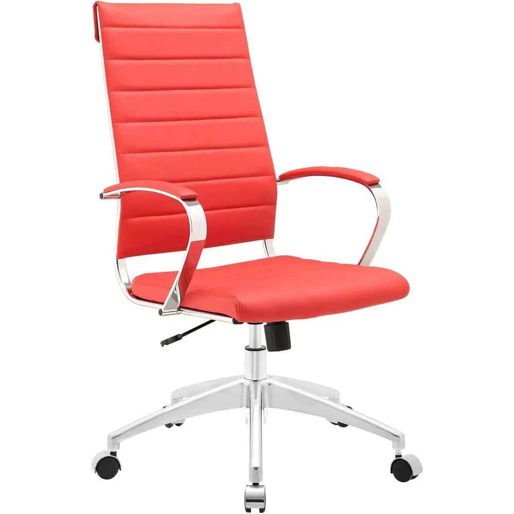 

Red High-Back Swivel Office Chair with Ribbed Design and Arms