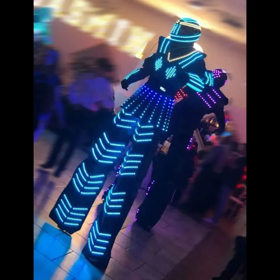 Night Club carnival party wear Stilt Robot LED Ballroom Robot costume Laser Helmet LED Robot Suit Clothes