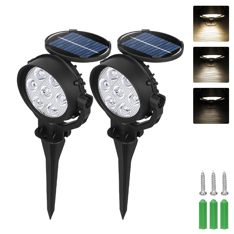 Heinast 9-LED-Solarstrahler, IP65, wasserdicht, für den Außenbereich, RGB-Solar-Landschaftsbeleuchtung, Helligkeit einstellbar, für Garten, Hof, Palmen 8