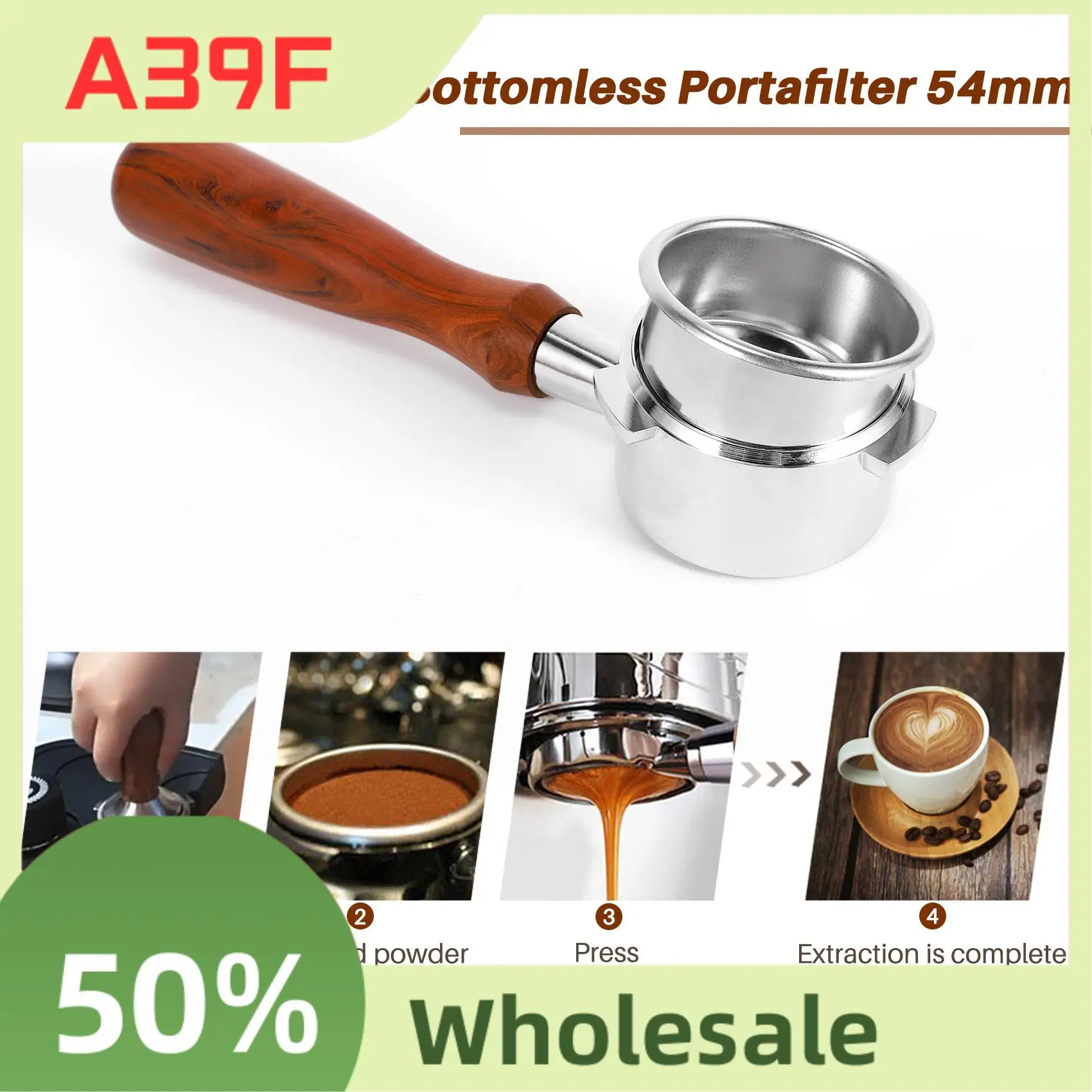 

A39F Top Bottomless Portafilter 54Mm For Breville Barista Series And Espresso Machines, Portafilter With Filter Basket