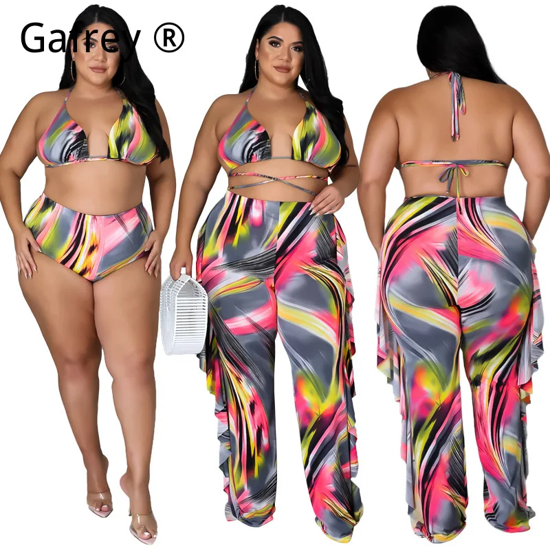 

Women Plus Size 3 Piece Swimsuit Set 2026 Sexy Long Pants Bikini With Cover Up High Waist Swimwear Summer Beach Bathing Suit