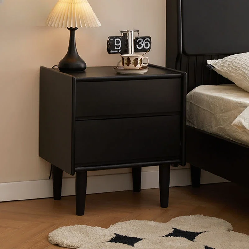 Fuzun Starlight Solid Wood Bedside Table Black Luxury Bedroom Storage Cabinet Modern minimalist storage cabinets